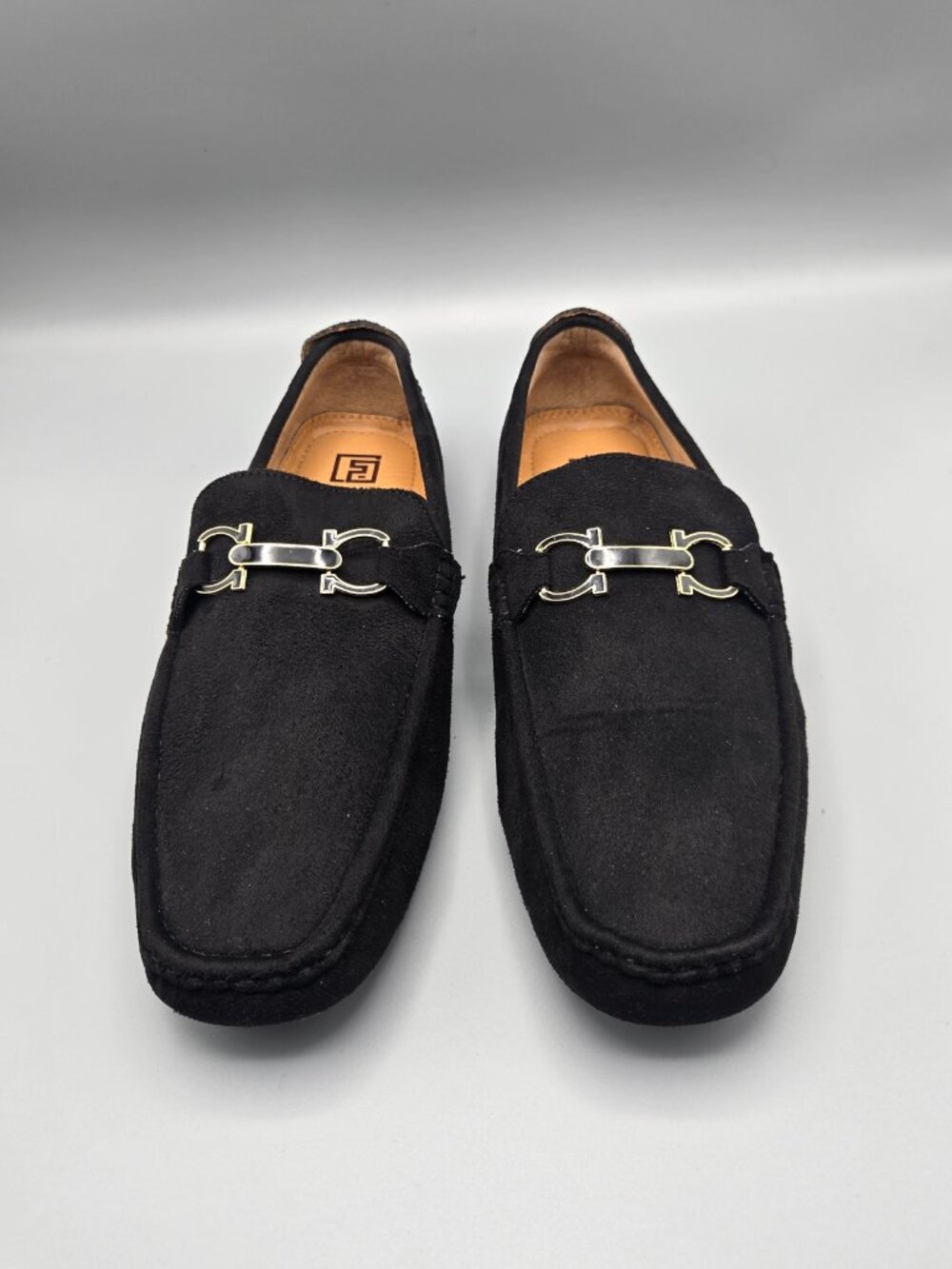 Faranzi Santorini Men's Black Suede Slip-On Loafers Metal Hardware US 11.5